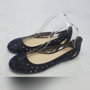 Bundle Only: Nine West Sz 7M Black Leather Ballerina Flats Silver Lining Cap Toe